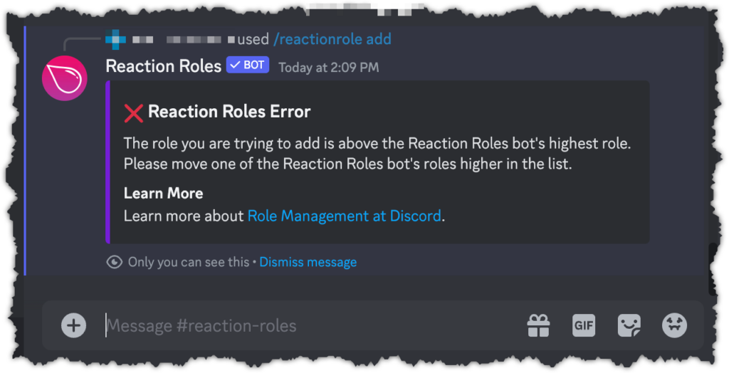 The role you are trying to add is above the Reaction Roles bot's highest role. Please move one of the Reaction Roles bot's roles higher in the list.